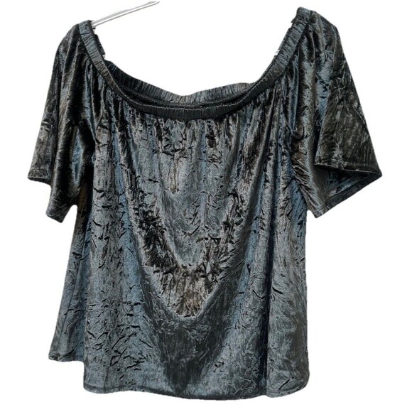KNOX ROSE Womens Size S Green Crushed Velvet Off The Shoulders Blouse - Picture 1 of 4